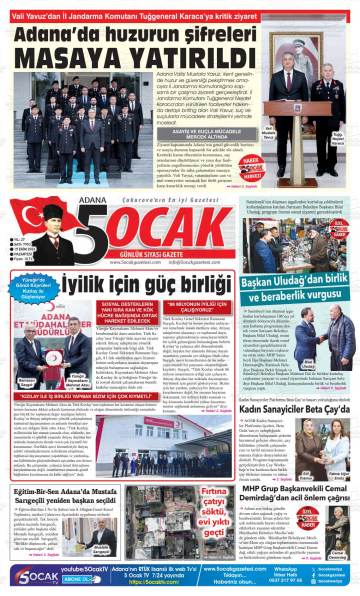Adana 5 Ocak gazetesi ilk sayfası