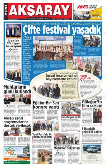 Yeni Aksaray gazetesi ilk sayfası