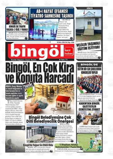 Bingöl Kenthaber gazetesi ilk sayfası