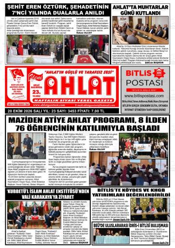 Yeni Ahlat gazetesi ilk sayfası
