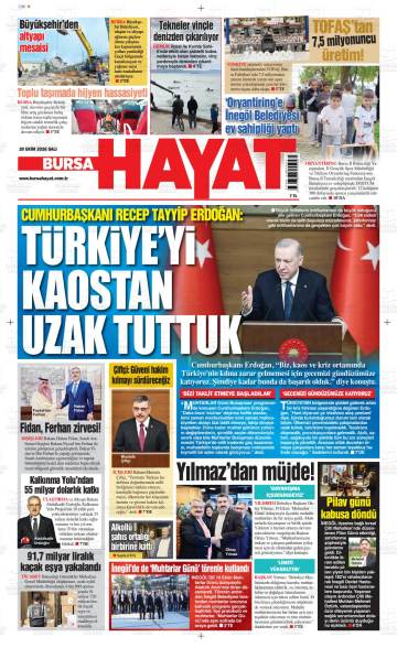 Bursa Hayat gazetesi ilk sayfası