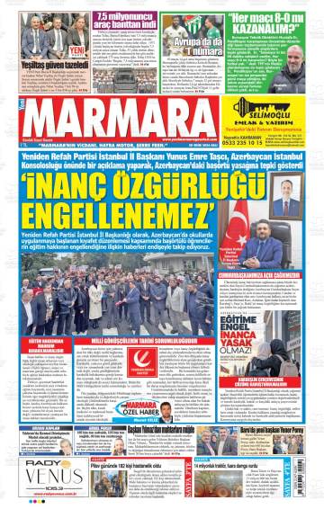 Yeni Marmara gazetesi ilk sayfası