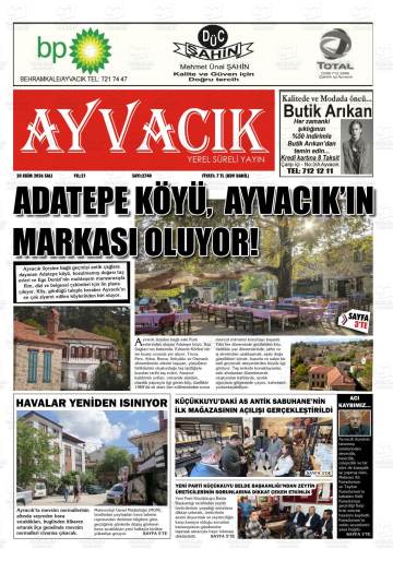 Ayvacık gazetesi ilk sayfası