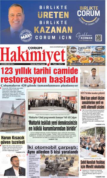 Çorum Hakimiyet gazetesi ilk sayfası