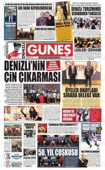 Denizli Güneş gazetesi ilk sayfası