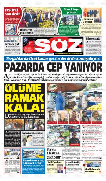 Diyarbakır Söz gazetesi ilk sayfası