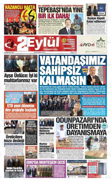 Eskişehir 2 Eylül gazetesi ilk sayfası