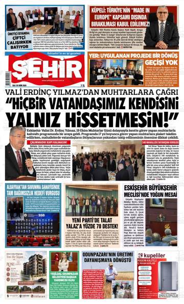 Şehir Gazetesi gazetesi ilk sayfası