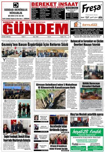 Giresun Gündem gazetesi ilk sayfası