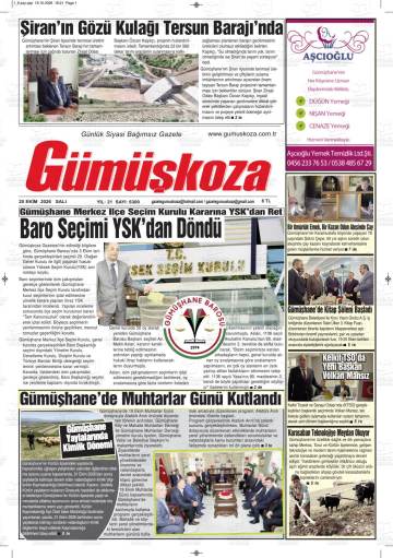 Gümüşkoza gazetesi ilk sayfası
