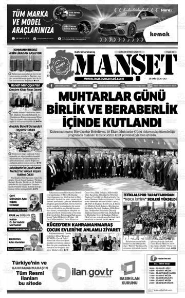Kahramanmaraş Manşet gazetesi ilk sayfası