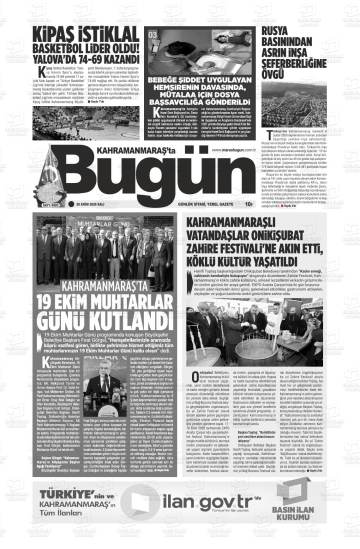 Kahramanmaraş'ta Bugün gazetesi ilk sayfası