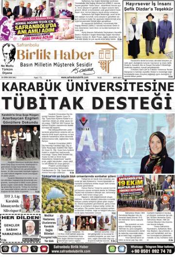 Safranbolu Birlik Haber gazetesi ilk sayfası