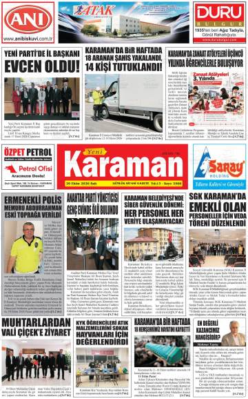 Yeni Karaman gazetesi ilk sayfası
