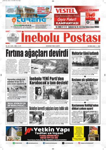 İnebolu Postası gazetesi ilk sayfası
