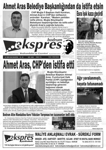 Bodrum Ekspres gazetesi ilk sayfası