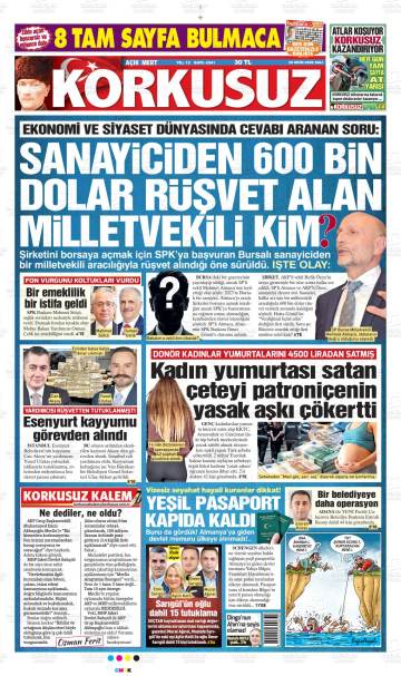 Açık Mert Korkusuz gazetesi ilk sayfası