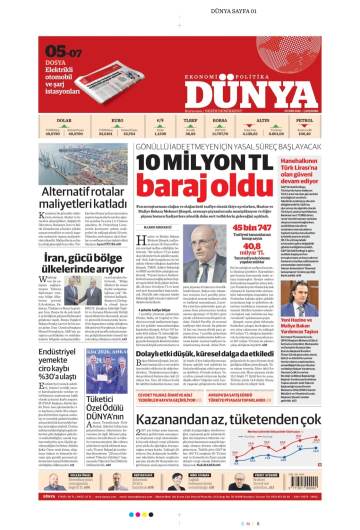 Dünya gazetesi ilk sayfası
