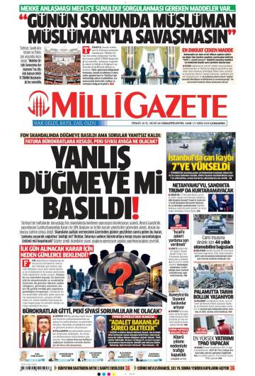 Milli Gazete gazetesi ilk sayfası