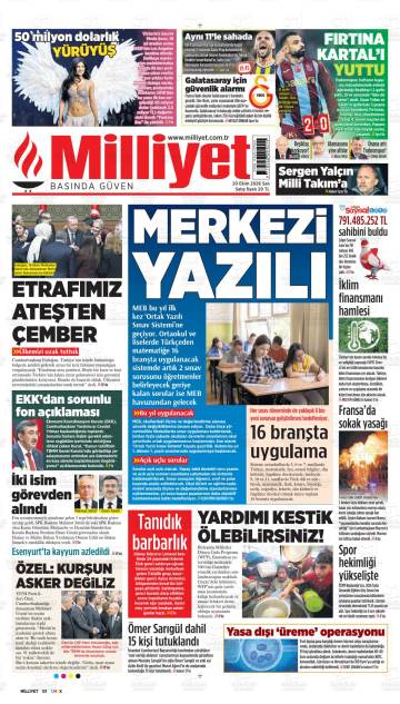 Milliyet gazetesi ilk sayfası