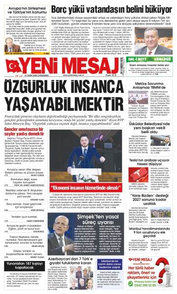 Yeni Mesaj gazetesi ilk sayfası