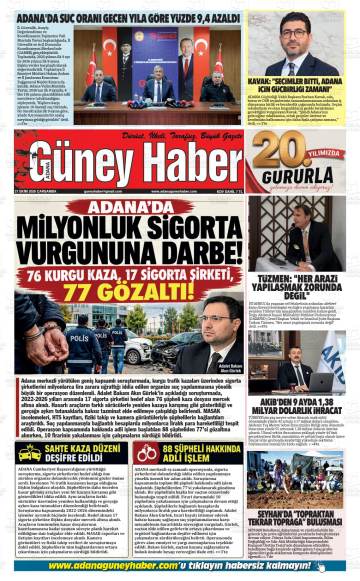 Adana Güney Haber gazetesi ilk sayfası