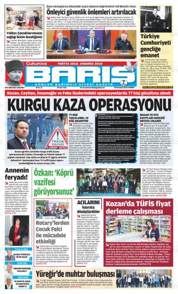 Çukurova Barış gazetesi ilk sayfası