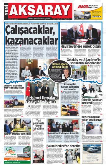 Yeni Aksaray gazetesi ilk sayfası