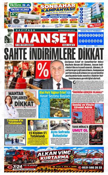 Gazipaşa Manşet gazetesi ilk sayfası