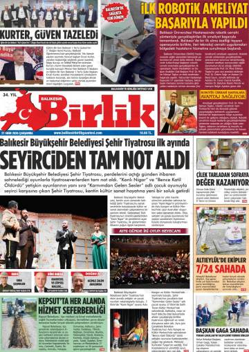 Balıkesir Birlik gazetesi ilk sayfası