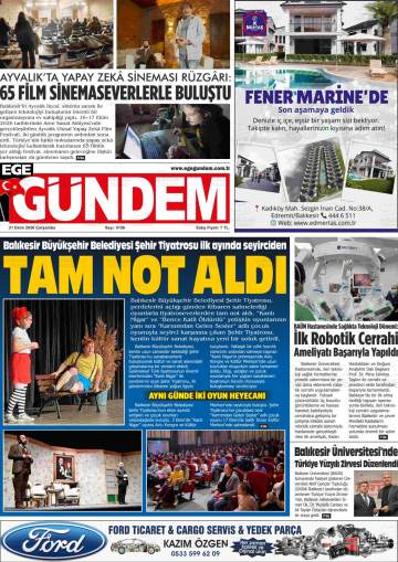 Ege Gündem gazetesi ilk sayfası