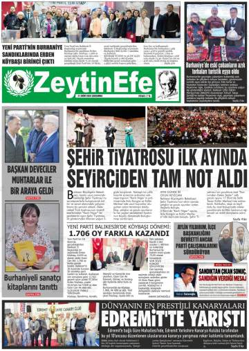 Zeytin Efe gazetesi ilk sayfası