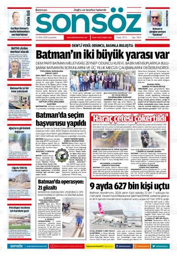 Batman Sonsöz gazetesi ilk sayfası