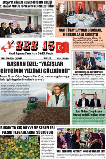 Ses 15 gazetesi ilk sayfası