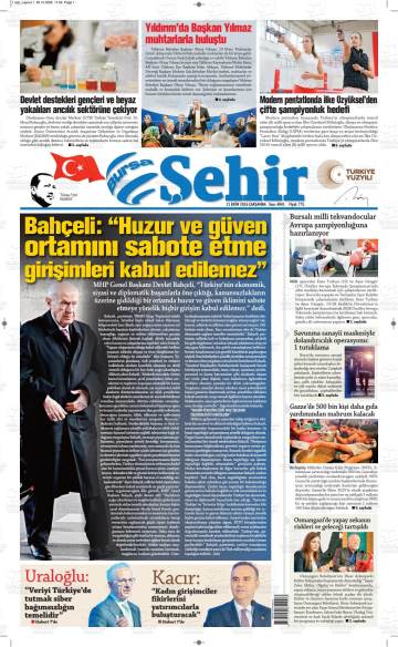 Bursa Şehir gazetesi ilk sayfası