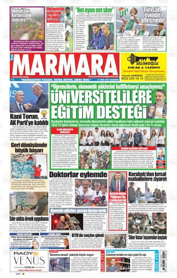 Yeni Marmara gazetesi ilk sayfası