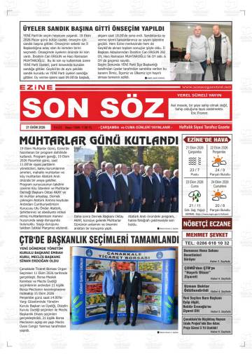 Ezine Sonsöz gazetesi ilk sayfası