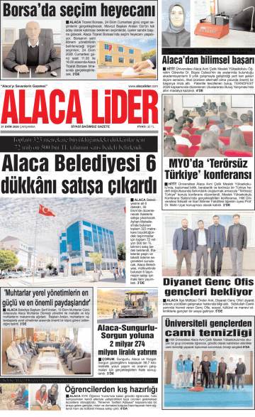 Alaca Lider gazetesi ilk sayfası