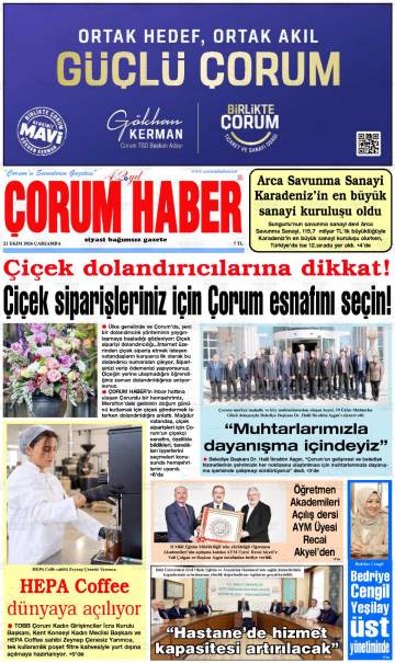 Çorum Haber gazetesi ilk sayfası