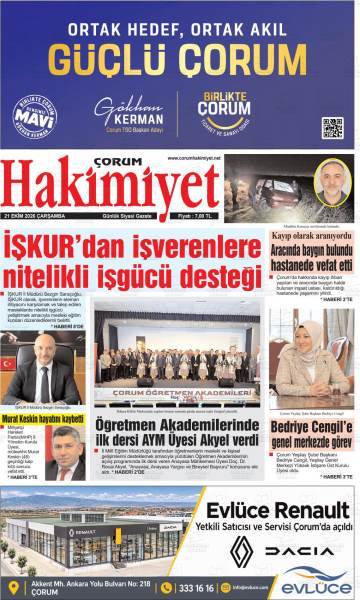 Çorum Hakimiyet gazetesi ilk sayfası