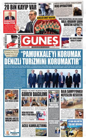 Denizli Güneş gazetesi ilk sayfası