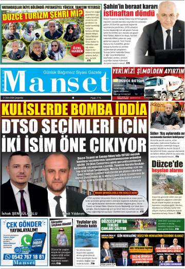 Düzce Manşet gazetesi ilk sayfası