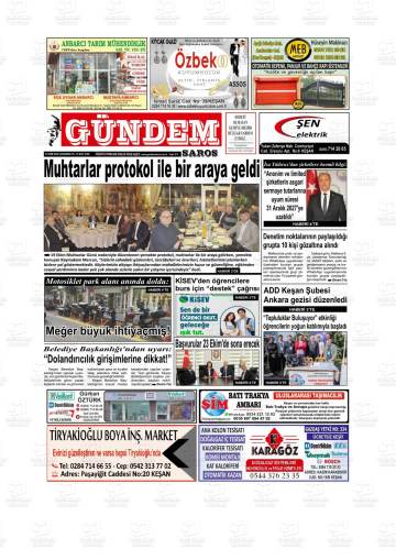 Gündem Saros gazetesi ilk sayfası