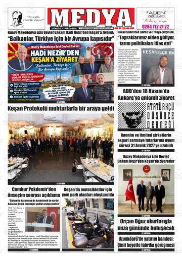 Medya Keşan gazetesi ilk sayfası