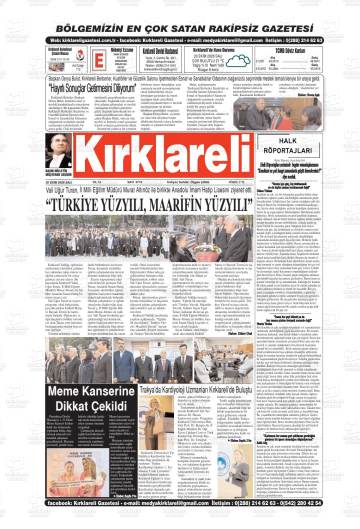 Kırklareli gazetesi ilk sayfası