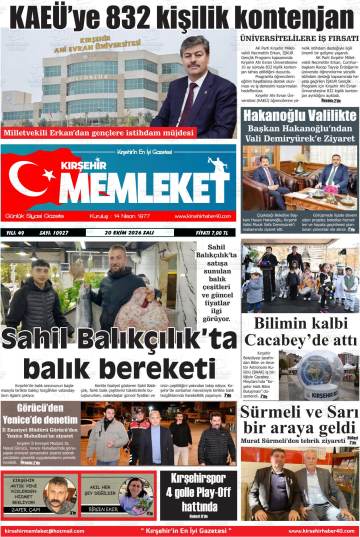 Kırşehir Memleket gazetesi ilk sayfası