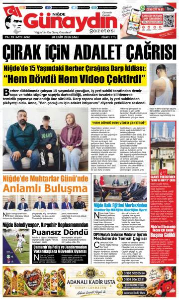 Niğde Günaydın gazetesi ilk sayfası