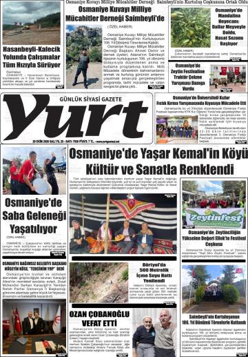 Yurt gazetesi ilk sayfası