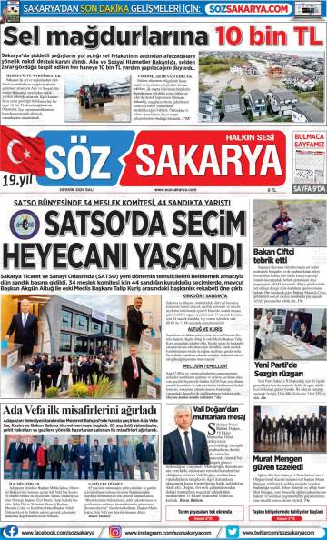 Söz Sakarya gazetesi ilk sayfası