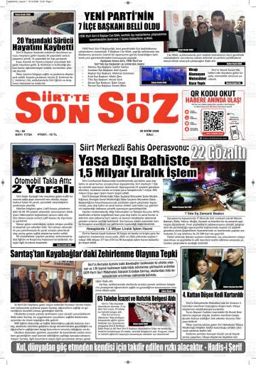 Siirt’te Son Söz gazetesi ilk sayfası
